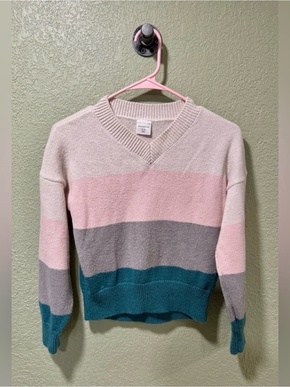 Abercrombie kids Pink, Gray & Teal Striped V-Neck Sweater
